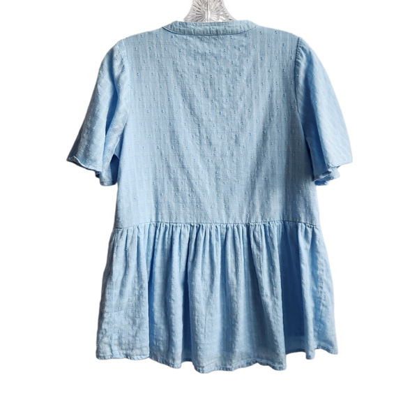 Isaac Mizrahi Live! Embroidered Textured Peplum Blouse | Light Blue XS A589914 - Picture 2 of 14